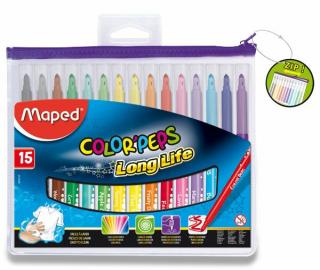 Detské fixky Maped Color'Peps Long Life - 15 farieb - zipsový uzáver