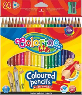 Farbičky Colorino kids - trojhranné - so strúhadlom - 24 farieb vrátane zlatej, striebornej a neónovo-žltej