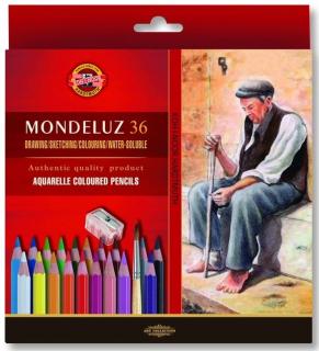 Farbičky MONDELUZ - 36 ks - akvarelové - šesťhranné + 1 štetec + 1 strúhadlo