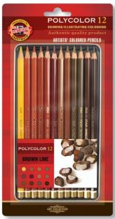 Farebné ceruzky KOH-I-NOOR POLYCOLOR - sada 12 ks - odtiene hnedej