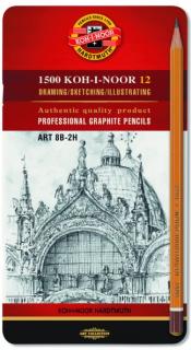 Grafitové ceruzky KOH-I-NOOR 1502/II ART - tvrdosť 8B-2H - sada 12 ks - v plechovej krabičke