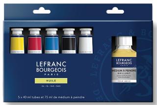 Olejové farby LEFRANC BOURGEOIS Fine - sada 5 x 40 ml + lesklé rýchloschnúce médium - 75 ml