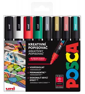 POSCA - sada CHRISTMAS popisovačov PC-5M - 1,8-2,5 mm - vianočné farby (sada 8 ks)