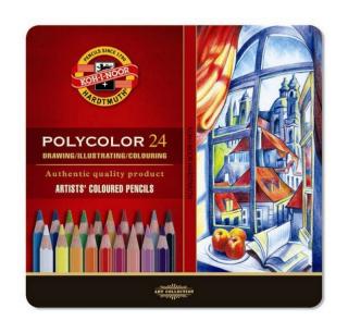 Umelecké farbičky KOH-I-NOOR POLYCOLOR - 24 ks - šesťhranné - v plechovej krabičke