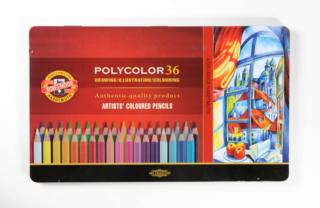Umelecké farbičky KOH-I-NOOR POLYCOLOR - 36 ks - šesťhranné - v plechovej krabičke