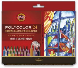Umelecké farbičky KOH-I-NOOR POLYCOLOR 3834 - 24 ks + 2 ks 1500 + 1 ks strúhadlo - šesťhranné - v papierovej krabičke