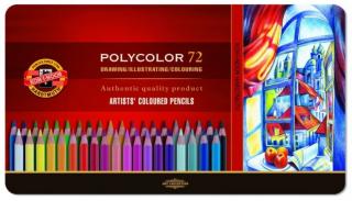 Umelecké farbičky KOH-I-NOOR POLYCOLOR - 72 ks v plechovej krabičke - šesťhranné