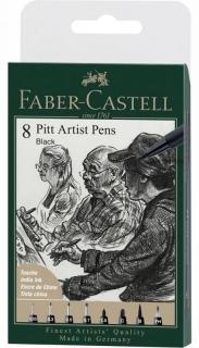 Umelecké popisovače Faber-Castell PITT Artist Pens Black (0,05/0,3/0,5/0,7/1,5/C/B/FH) - sada 8 ks - čierna