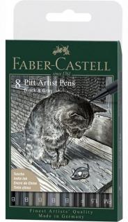 Umelecké popisovače Faber-Castell PITT Artist Pens - Black & Grey - sada - 8 ks - čierne a sivé