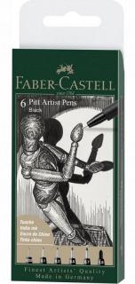Umelecké popisovače Faber-Castell PITT Artist Pens - Black - sada - 6 ks ( XXS, XS, S, F, M, 1.5) - čierna