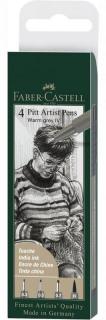 Umelecké popisovače Faber-Castell PITT Artist Pens - sada - 4 ks ( S, F, M, B) - 273 Teplá sivá