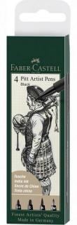 Umelecké popisovače Faber-Castell PITT (C, B, Fude Medium, 1,5) - sada 4 ks - čierna