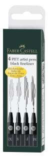 Umelecké popisovače Faber-Castell PITT (XS, S, F, M) - sada 4 ks - čierna