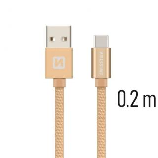 Dátový kábel SWISSTEN textile USB / USB-C 0,2 m, zlatý