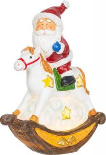 Dekorácia MagicHome Vianoce, Santa na koni, LED, polyresin, 12x5,5x18 cm