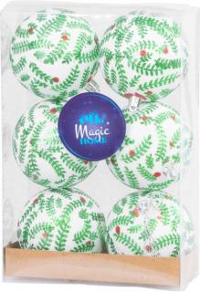 Gule MagicHome Vianoce, 6 ks, biele s trblietavym ornamentom, s glitrami, matné, s dekoráciou, na vianočný stromček, 8 cm