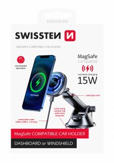 Magneticky držiak do auta Swissten s bezdrôtovým nabíjaním 15W (aj MagSafe)