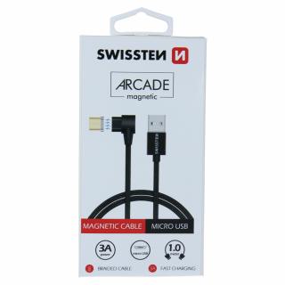 Magnetický textilný dátový kábel Swissten ARCADE USB / MICRO USB 1,2 M - čierna