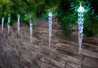 Reťaz MagicHome Vianoce Icicle, 12x LED studená biela, 12 cencúľov, 3xAA, IP44, exteriér, osvetlenie, L-2,20 m