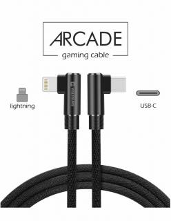 Textilný dátový kábel Swissten ARCADE USB-C / LIGHTNING 1,2 M - čierna
