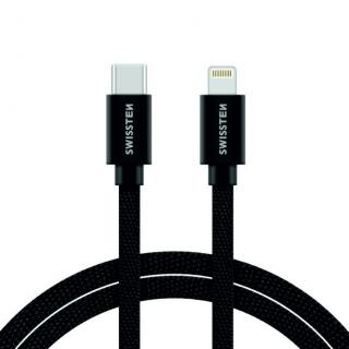 Textilný dátový kábel Swissten USB-C / LIGHTNING 2,0 M - čierna