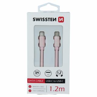 Textilný dátový kábel Swissten USB-C / USB-C 1,2 M - ružovozlatý