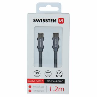 Textilný dátový kábel Swissten USB-C / USB-C 1,2 M - šedý