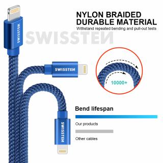 Textilný dátový kábel Swissten USB / LIGHTNING 1,2 M - modrý