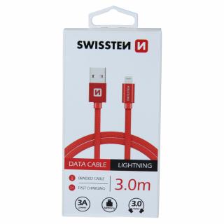 Textilný dátový kábel Swissten USB / LIGHTNING 3,0 M  - červený