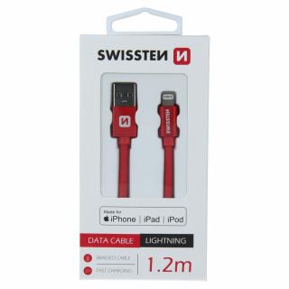 Textilný dátový kábel Swissten USB / LIGHTNING MFi 1,2 M  - červený