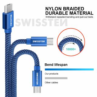 Textilný dátový kábel Swissten USB / MICRO USB 1,2 M - modrý