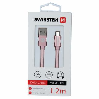 Textilný dátový kábel Swissten USB / MICRO USB 1,2 M ružovozlatý