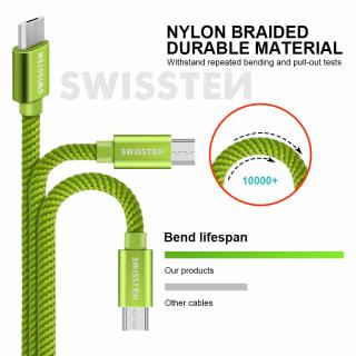 Textilný dátový kábel Swissten USB / MICRO USB 2,0 M - zelený