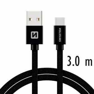 Textilný dátový kábel Swissten USB / USB-C 3,0 M - čierna