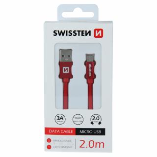 Textilný dátový kábel SwisstenUSB / MICRO USB 2,0 M - červený