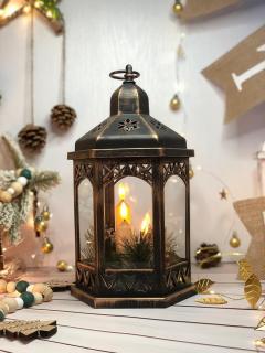 Vianočný lampáš MagicHome Morocco, LED, so sviečkami čierny