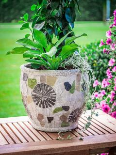 Záhradná dekorácia MagicHome, Kvetináč s mozaikou, sivý