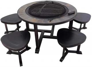 Záhradné ohnisko s grilom + 4 stoličky Strend Pro Grill, 105x75 cm
