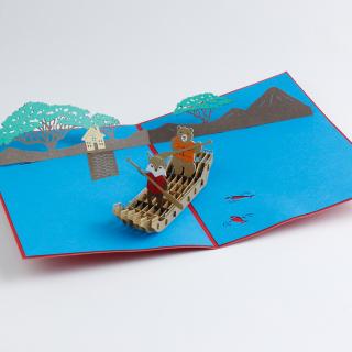3D prianie Líška s medveďom na loďke