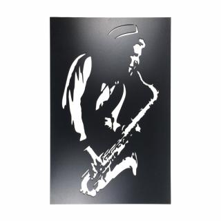 Drevená nástenná čierna dekorácia Saxofón