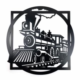 Drevená nástenná dekorácia Čierna lokomotíva