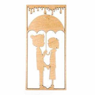 Drevená nástenná dekorácia Deti v daždi