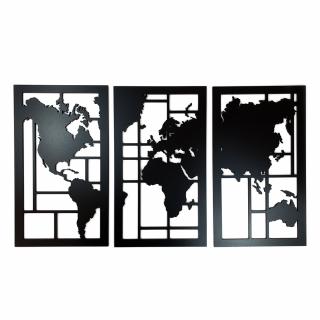 Drevená nástenná dekorácia Mapa sveta čierna