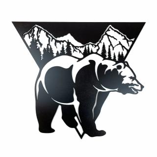 Drevená nástenná dekorácia Medveď a hory čierne