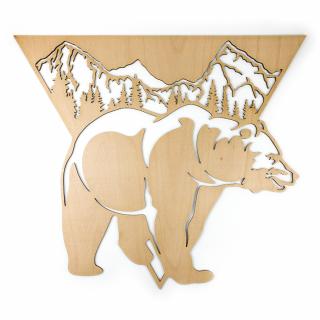 Drevená nástenná dekorácia Medveď a hory