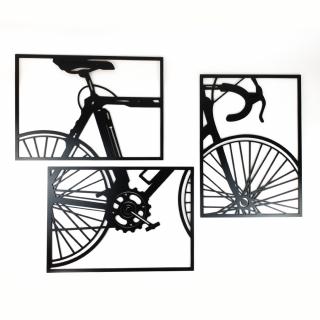 Drevená nástenná trojdielna dekorácia Bicykel čierny