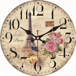 Drevené nástenné hodiny Eiffelova veža