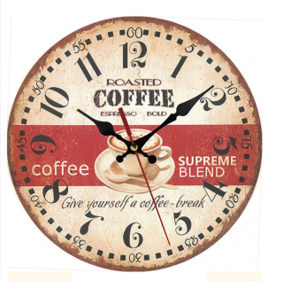 Drevené nástenné hodiny Ranná káva