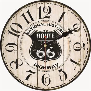 Drevené nástenné hodiny Route 66