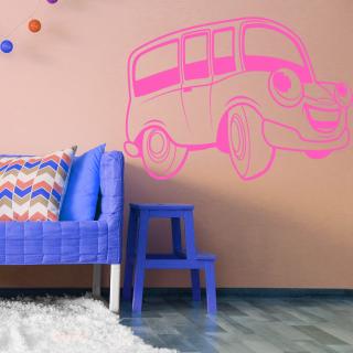 Samolepka Detské zábavné autíčko Farba: růžová, Veľkosť: 100 x 64 cm